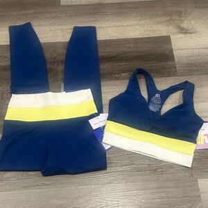 JoyLab Blue and Yellow Sports Bra and leggings set
